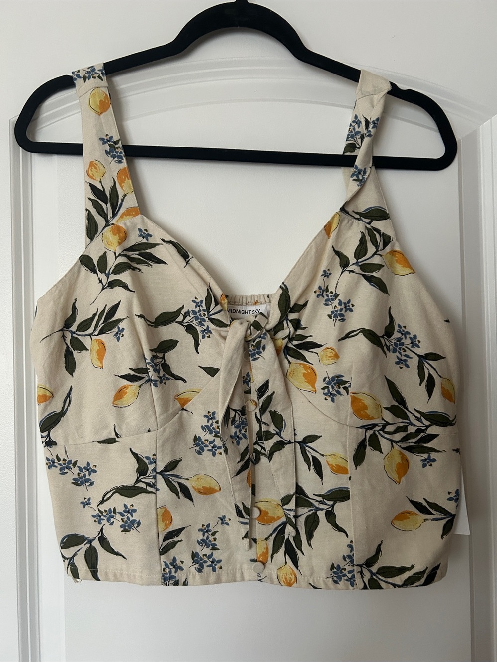 TJ Maxx - Floral Lemon Tie-Front Crop Top - Cream/Yellow